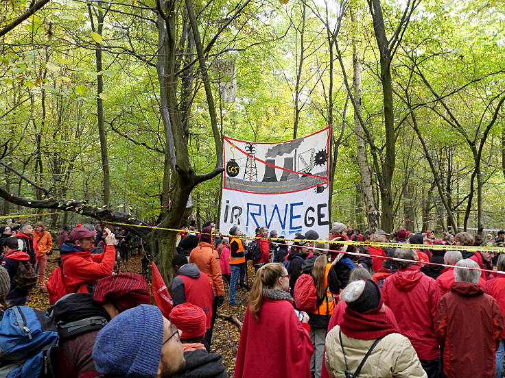 © www.mutbuergerdokus.de: 'Führung Hambacher Forst mit Aktion Rote Linie A4'