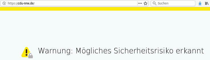 Fehlermeldung bei der 'CDU NRW': 'Mögliches Sicherheitsrisiko erkannt'