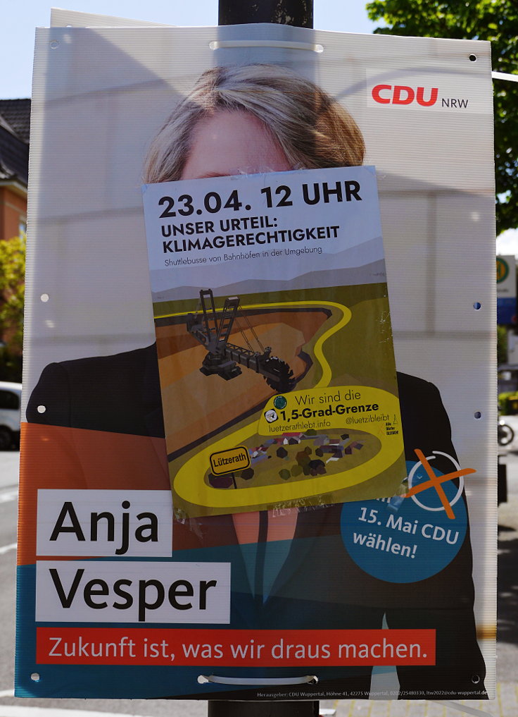 Wahlplakat der CDU mit Demonstrationsaufruf für Lützerath